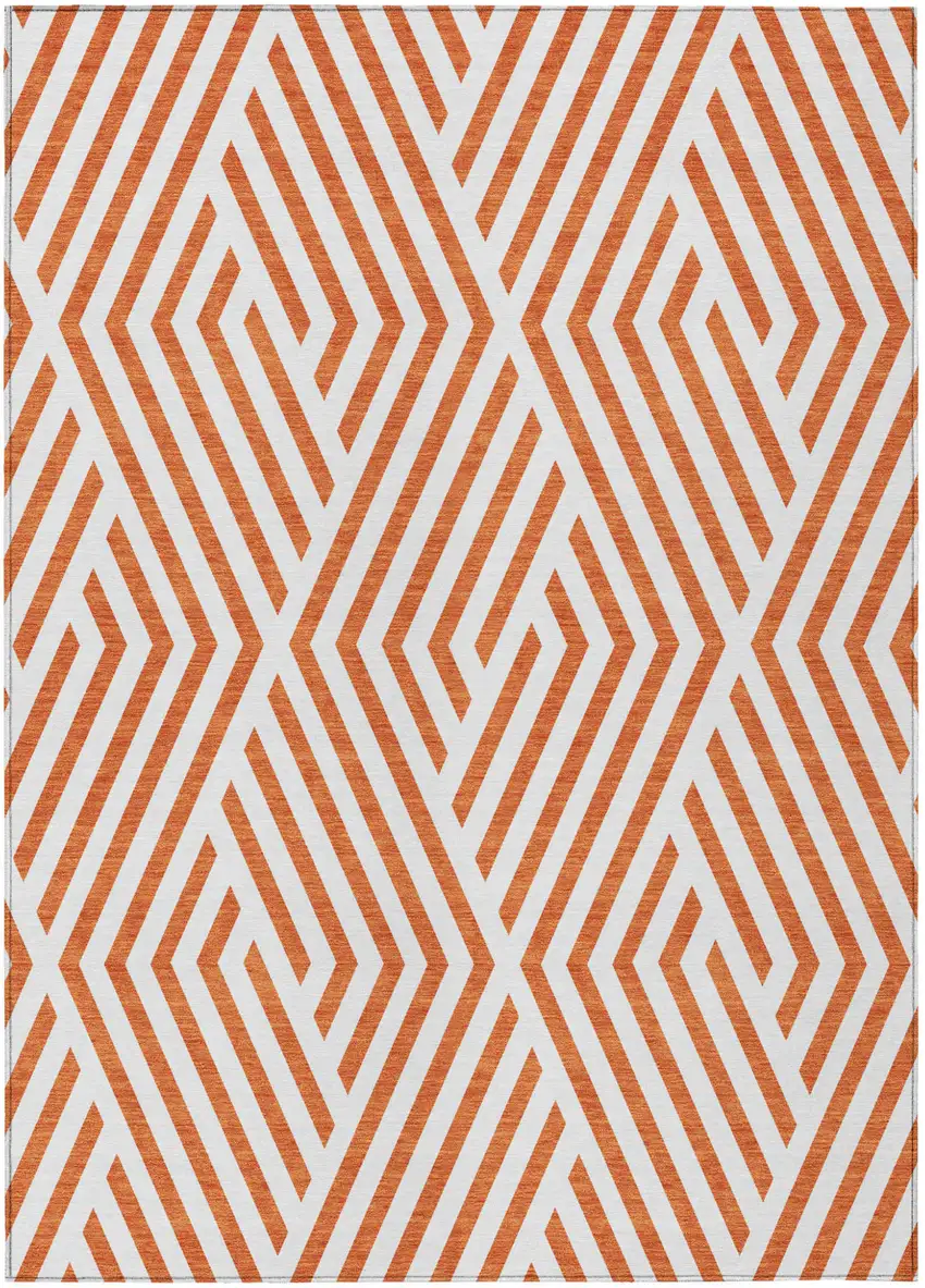 Orange and White Geometric Washable Non Skid Indoor Outdoor Area Rug Photo 2