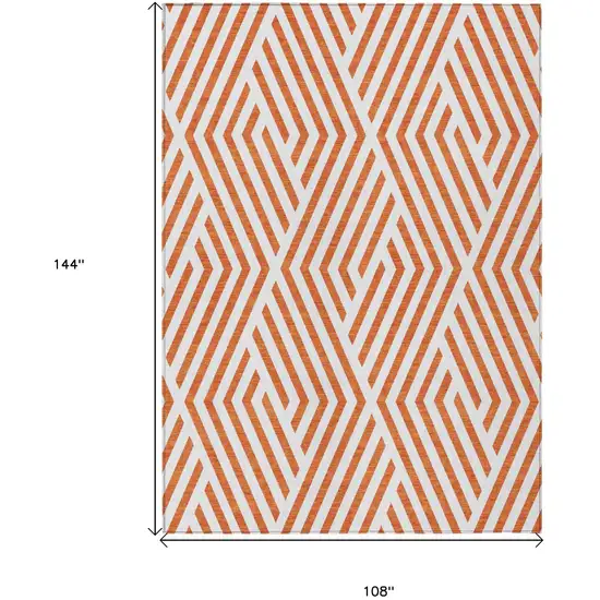 Orange and White Geometric Washable Non Skid Indoor Outdoor Area Rug Photo 7