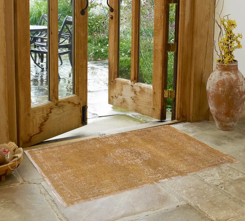 Orange and White Medallion Non Skid Area Rug Photo 1