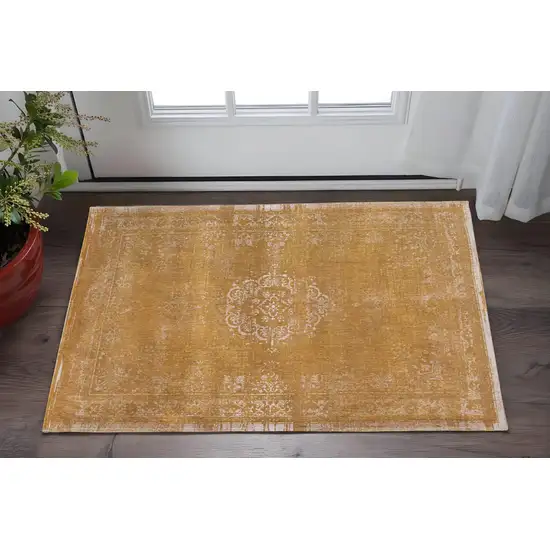 Orange and White Medallion Non Skid Area Rug Photo 1