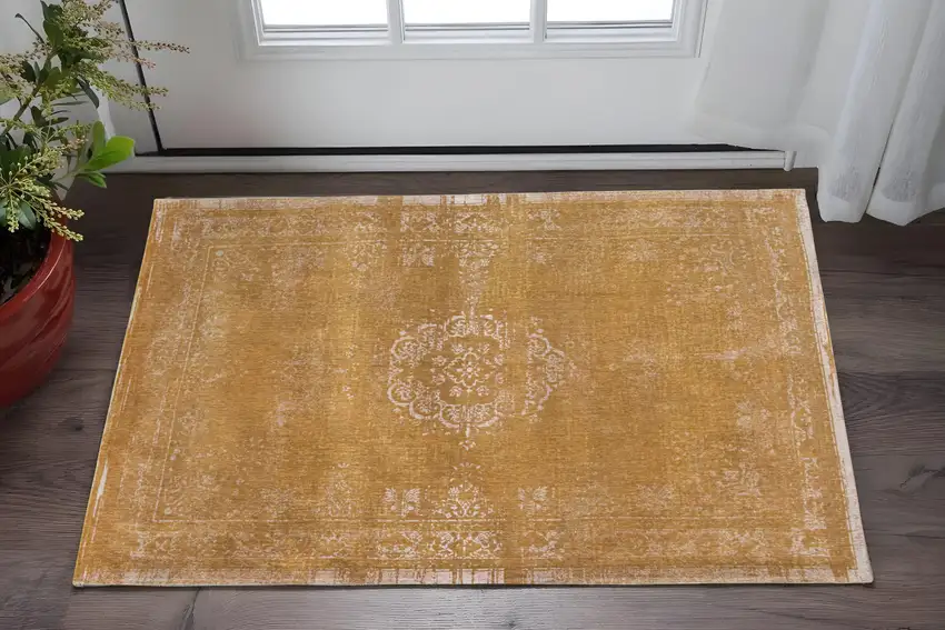 Orange and White Medallion Non Skid Area Rug Photo 1