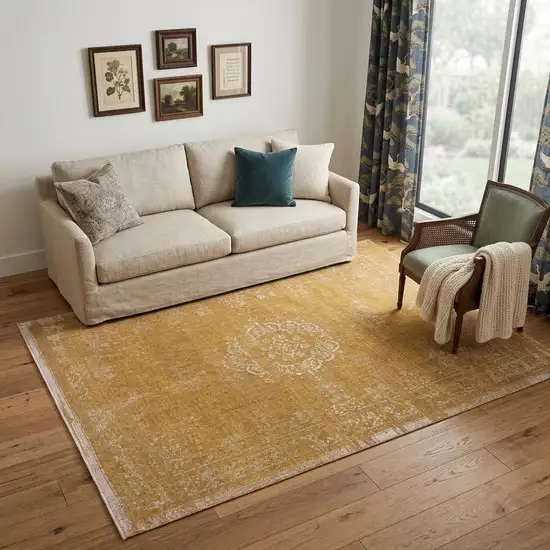 Orange and White Medallion Non Skid Area Rug Photo 1