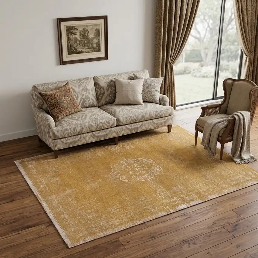 Orange and White Medallion Non Skid Area Rug Photo 1