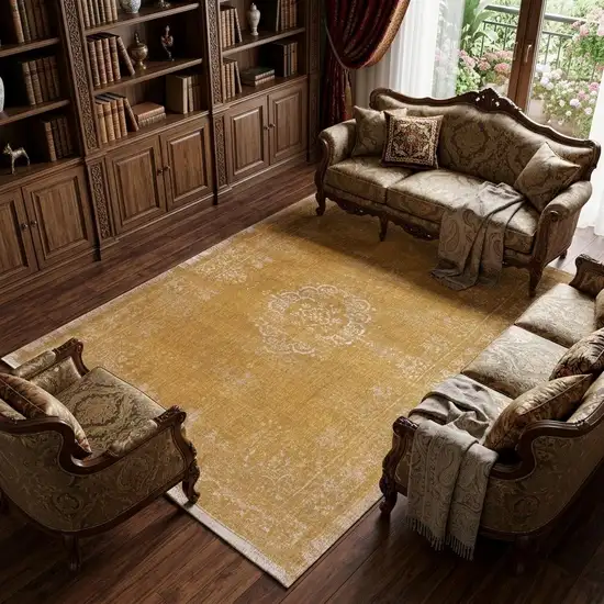 Orange and White Medallion Non Skid Area Rug Photo 1