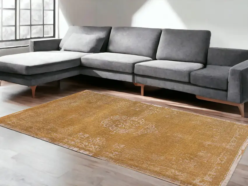Orange and White Medallion Non Skid Area Rug Photo 1