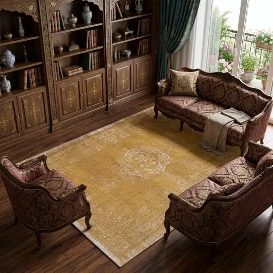 Orange and White Medallion Non Skid Area Rug Photo 1