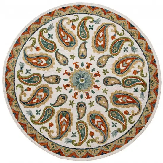 Orange and White Paisley Area Rug Photo 5
