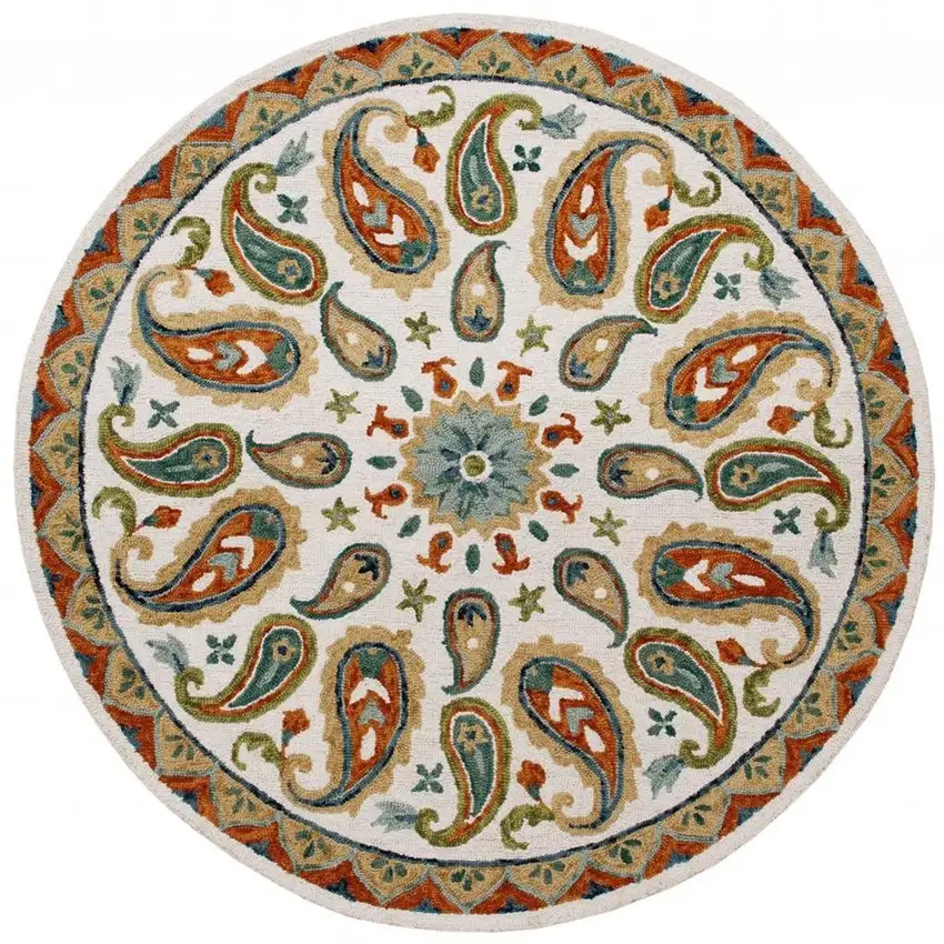 Orange and White Paisley Area Rug Photo 5