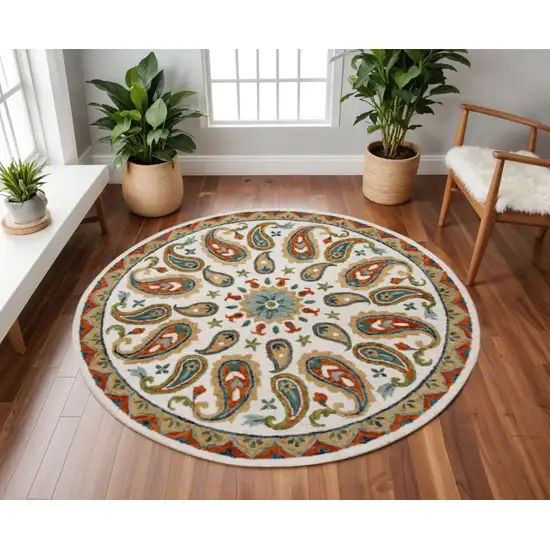 Orange and White Paisley Area Rug Photo 1