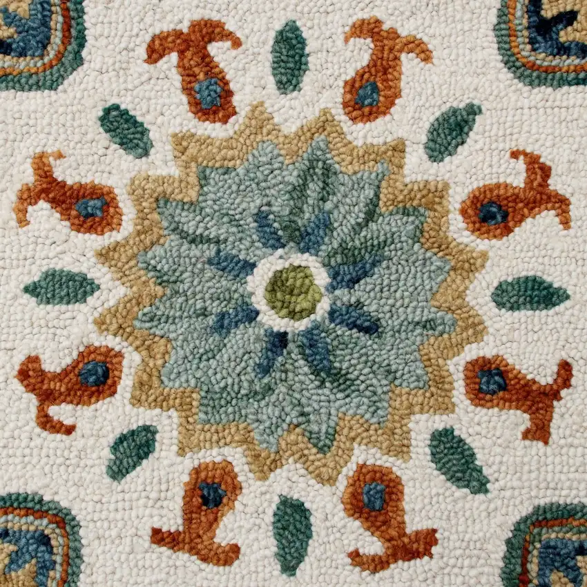 Orange and White Paisley Area Rug Photo 2