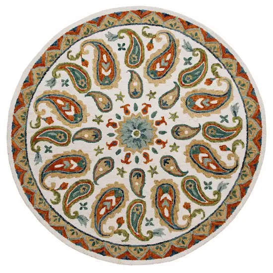 Orange and White Paisley Area Rug Photo 6