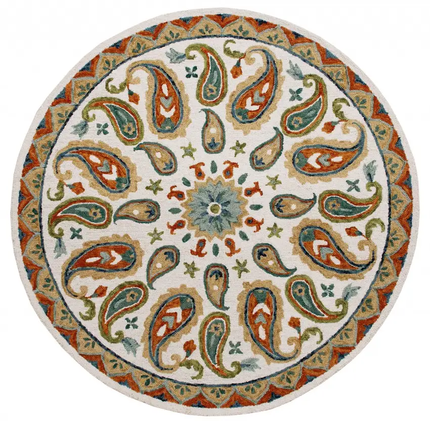 Orange and White Paisley Area Rug Photo 6
