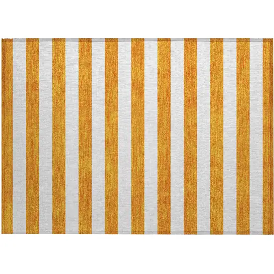 Orange and White Striped Washable Non Skid Indoor Outdoor Area Rug Photo 2
