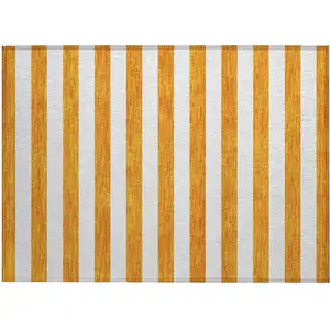 Photo of Orange and White Striped Washable Non Skid Indoor Outdoor Area Rug