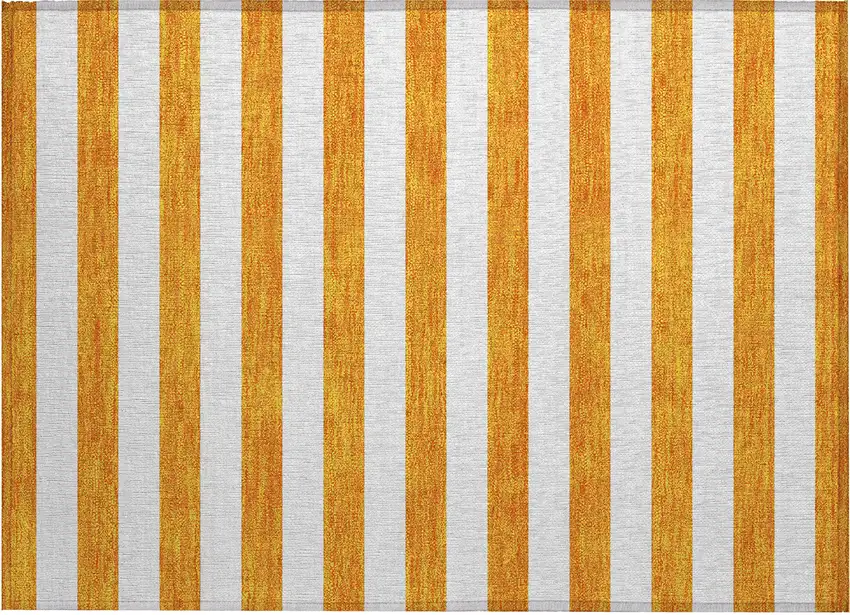 Orange and White Striped Washable Non Skid Indoor Outdoor Area Rug Photo 2