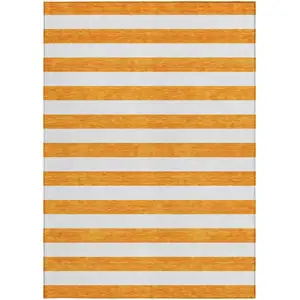 Photo of Orange and White Striped Washable Non Skid Indoor Outdoor Area Rug