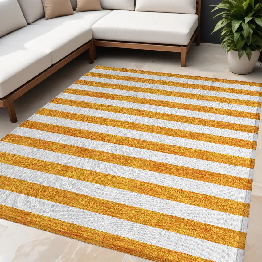 Orange and White Striped Washable Non Skid Indoor Outdoor Area Rug Photo 1