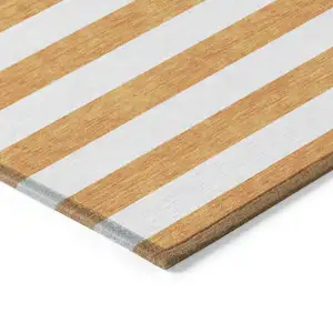 Photo of Orange and White Striped Washable Non Skid Indoor Outdoor Area Rug