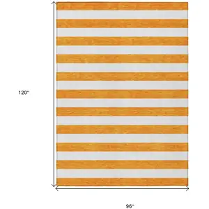 Photo of Orange and White Striped Washable Non Skid Indoor Outdoor Area Rug