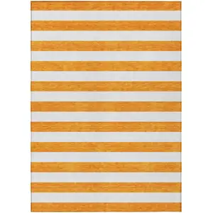 Photo of Orange and White Striped Washable Non Skid Indoor Outdoor Area Rug
