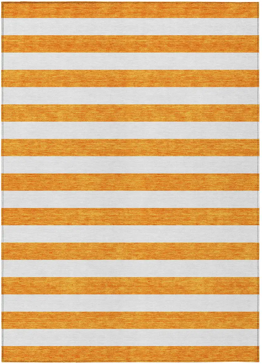 Orange and White Striped Washable Non Skid Indoor Outdoor Area Rug Photo 2