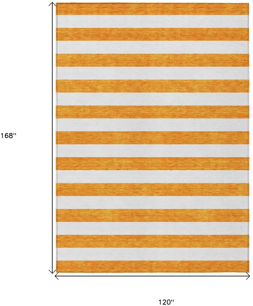 Orange and White Striped Washable Non Skid Indoor Outdoor Area Rug Photo 3