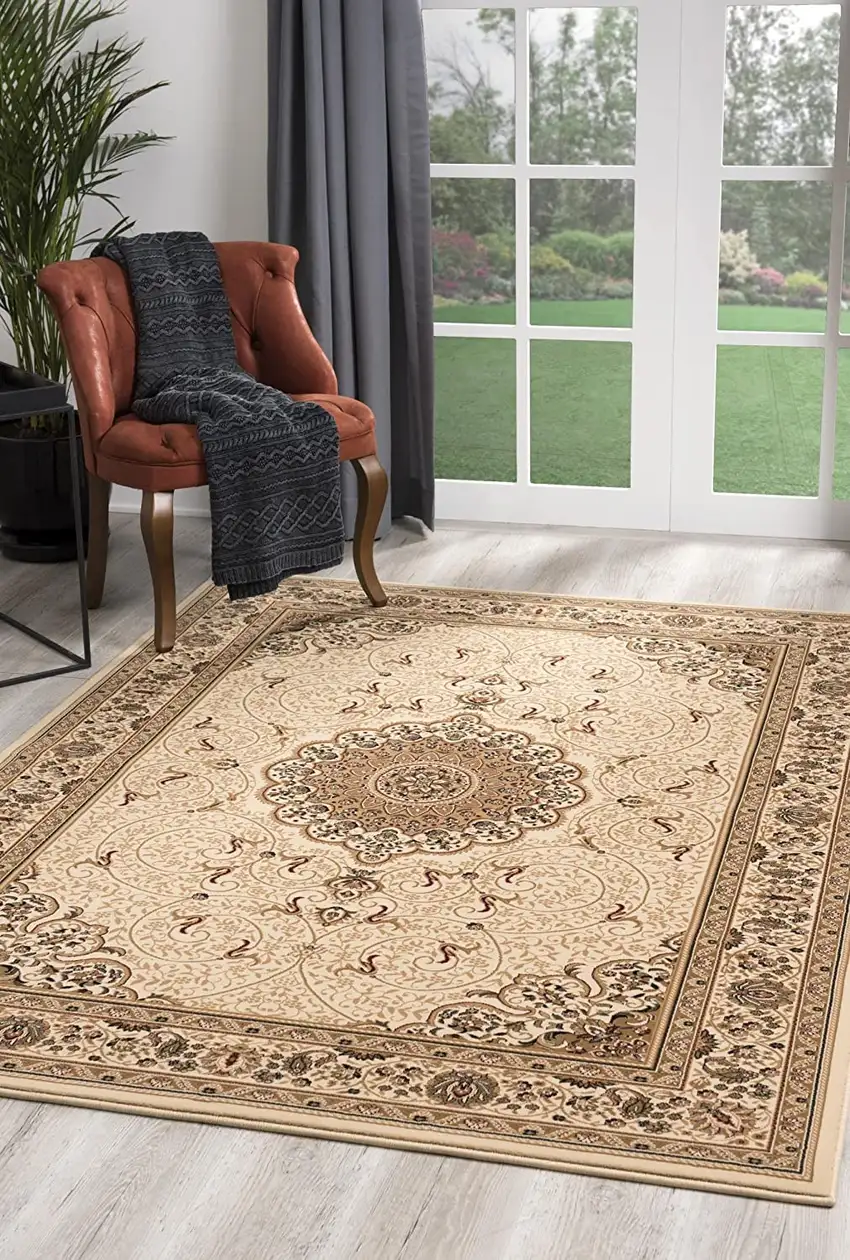 Oriental Medallion Stain Resistant Area Rug Photo 3
