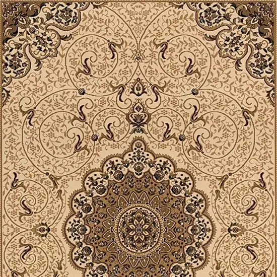 Beige and Black Oriental Power Loom Area Rug Photo 6