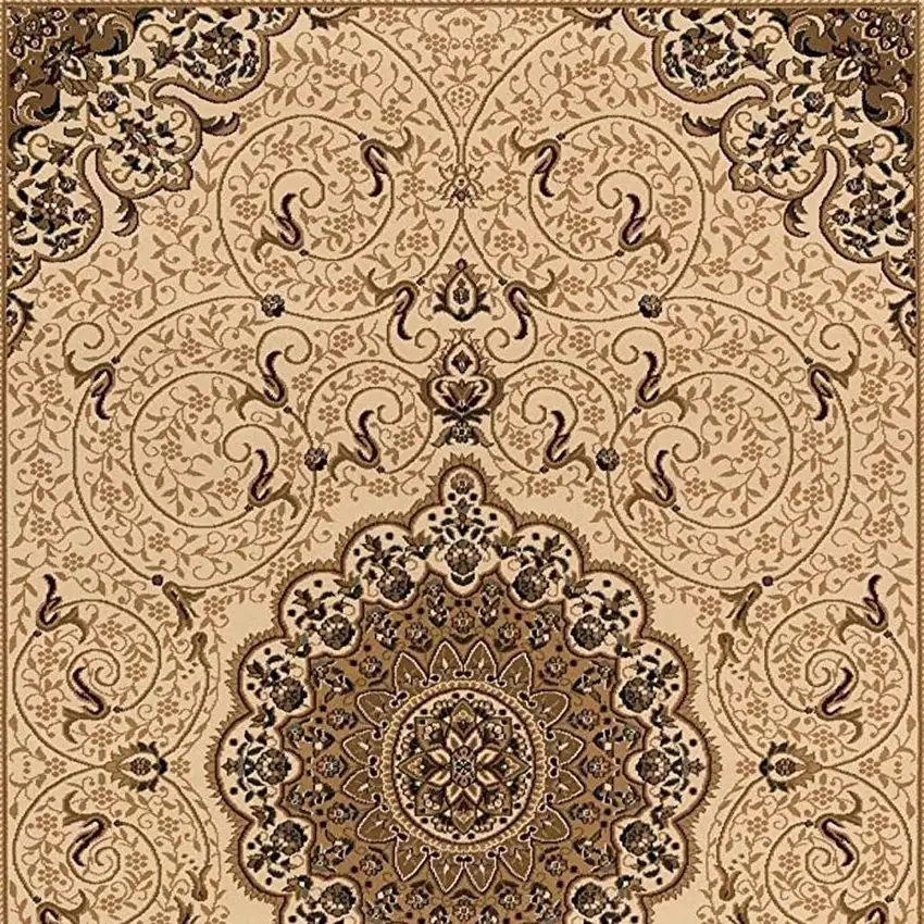 Beige and Black Oriental Power Loom Area Rug Photo 6