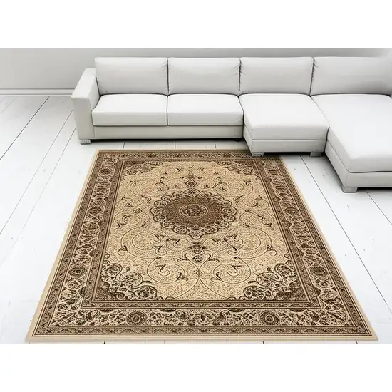 Beige and Black Oriental Power Loom Area Rug Photo 1