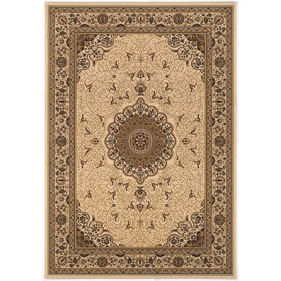 Beige and Black Oriental Power Loom Area Rug Photo 7