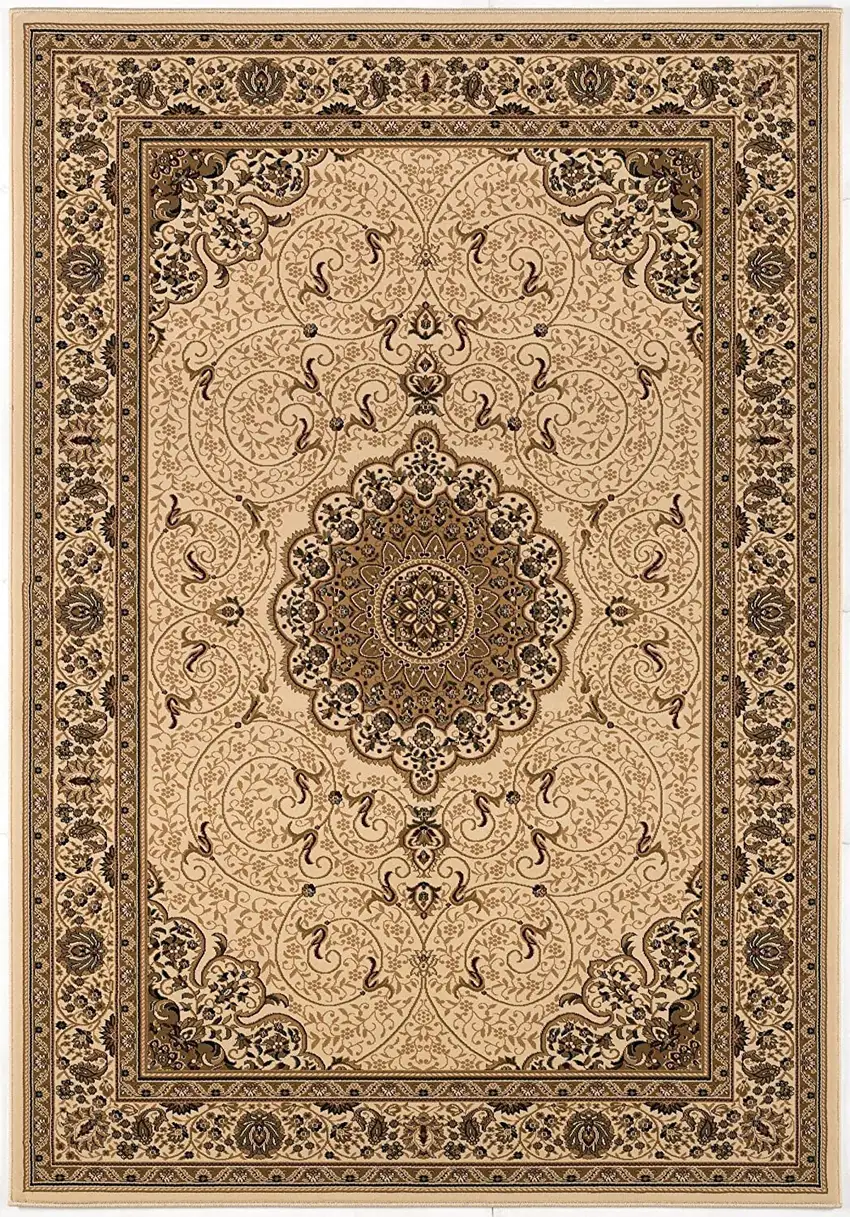 Beige and Black Oriental Power Loom Area Rug Photo 7