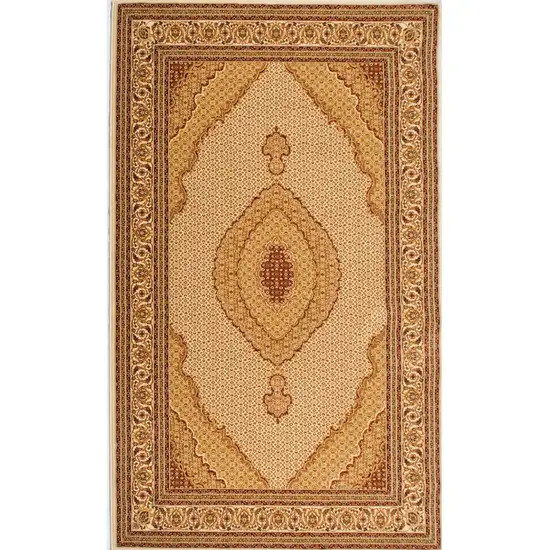 Beige and Ivory Oriental Power Loom Area Rug Photo 9