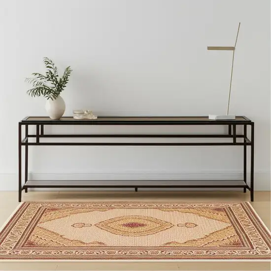 Beige and Ivory Oriental Power Loom Area Rug Photo 1