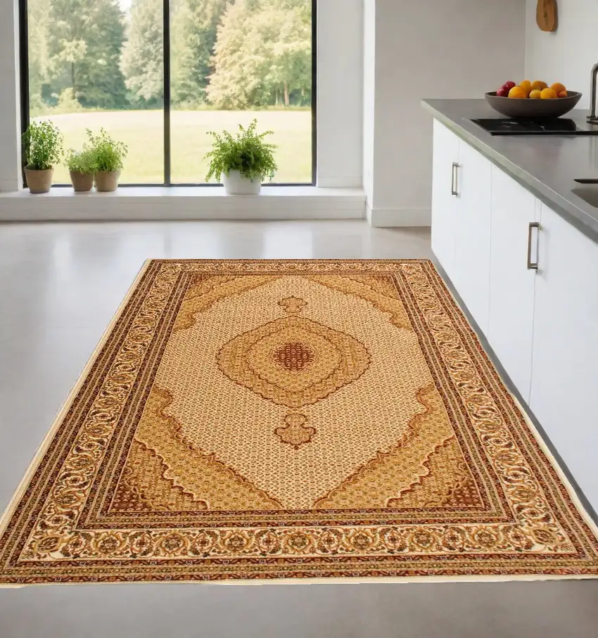 Cream Oriental Power Loom Stain Resistant Area Rug Photo 1