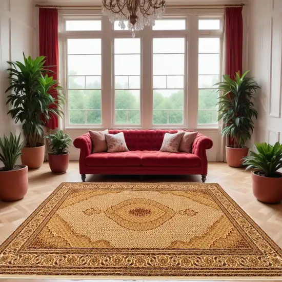 Cream Oriental Power Loom Stain Resistant Area Rug Photo 1
