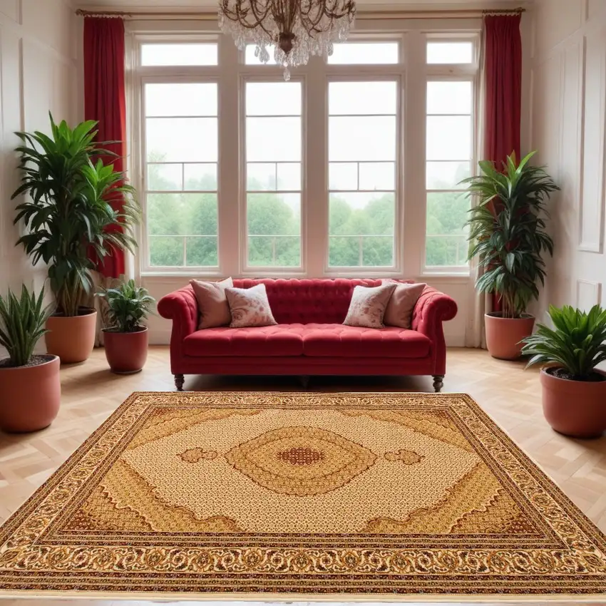 Cream Oriental Power Loom Stain Resistant Area Rug Photo 1