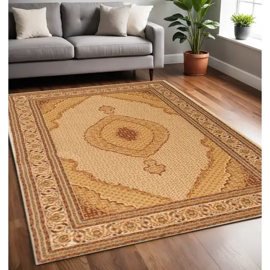 Beige and Ivory Oriental Power Loom Area Rug Photo 1