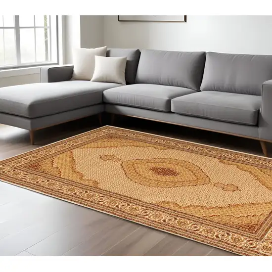Beige And Ivory Oriental Area Rug Photo 1