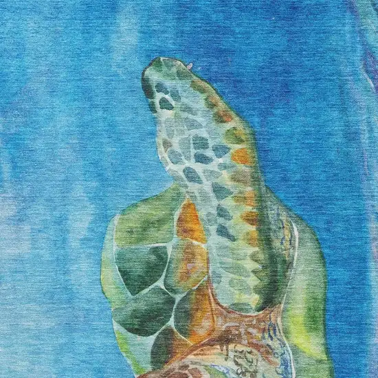 Pacific Blue Emerald And Beige Nautical Washable Area Rug With UV Protection Photo 4