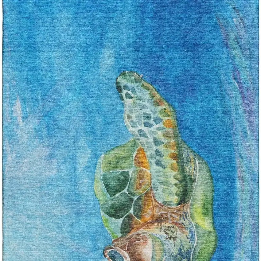 Pacific Blue Emerald And Beige Nautical Washable Area Rug With UV Protection Photo 5