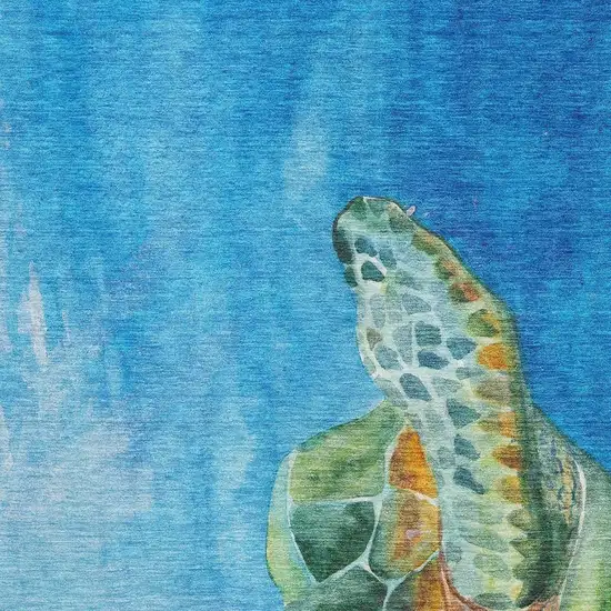 Pacific Blue Emerald And Beige Nautical Washable Area Rug With UV Protection Photo 4