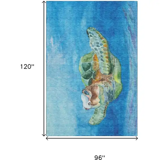 Pacific Blue Emerald And Beige Nautical Washable Area Rug With UV Protection Photo 3