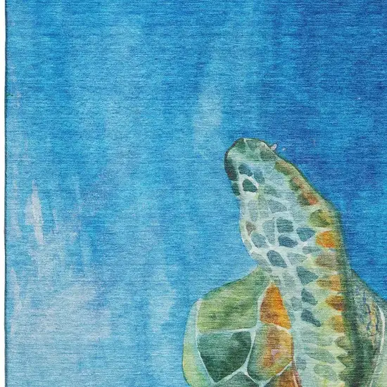 Pacific Blue Emerald And Beige Nautical Washable Area Rug With UV Protection Photo 4