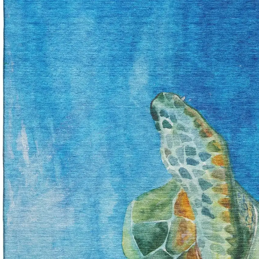 Pacific Blue Emerald And Beige Nautical Washable Area Rug With UV Protection Photo 4