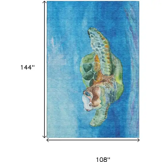 Pacific Blue Emerald And Beige Nautical Washable Area Rug With UV Protection Photo 3