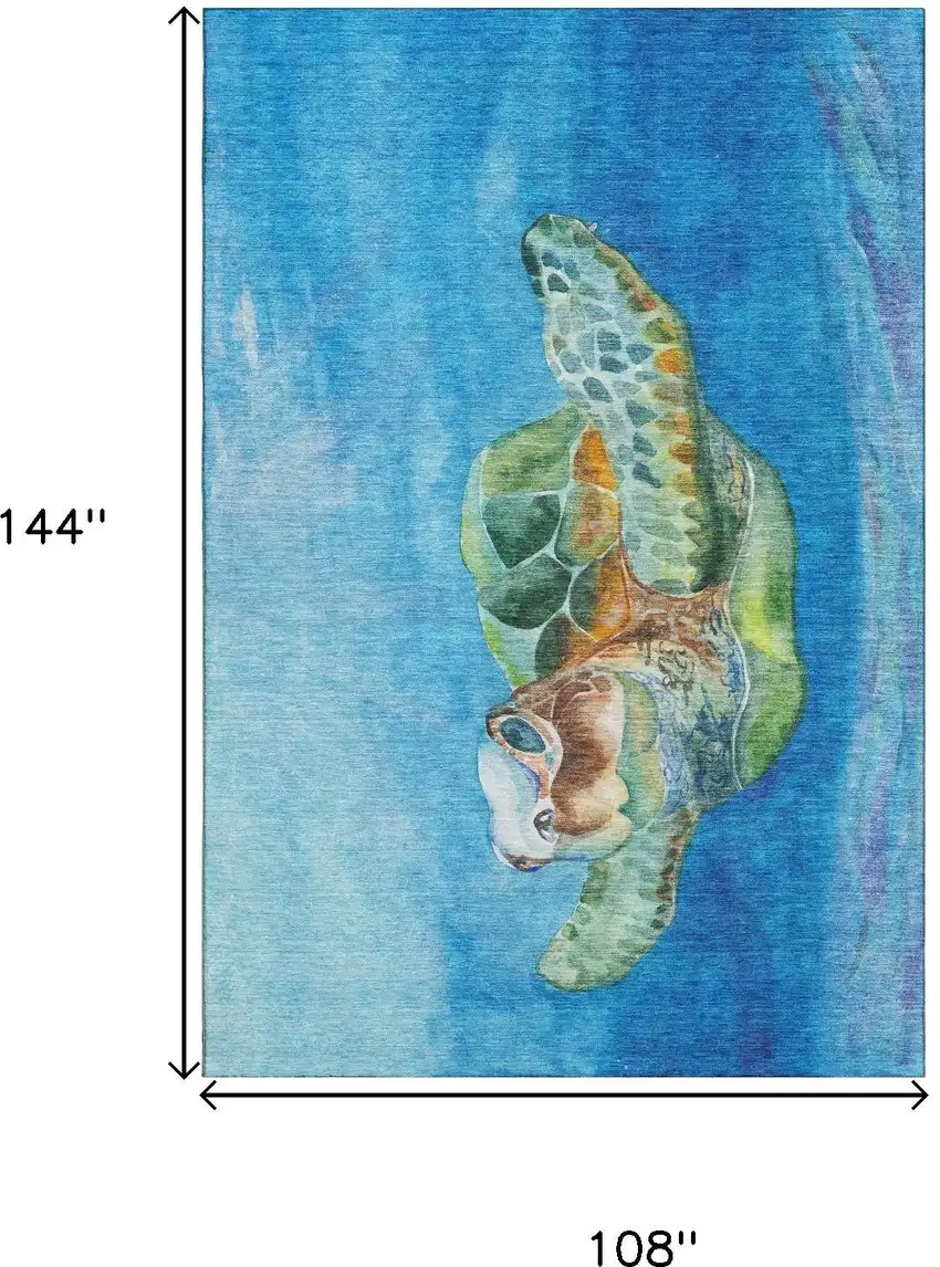 Pacific Blue Emerald And Beige Nautical Washable Area Rug With UV Protection Photo 3