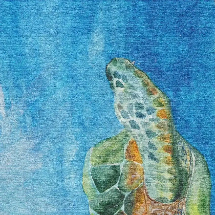 Pacific Blue Emerald And Beige Nautical Washable Area Rug With UV Protection Photo 4