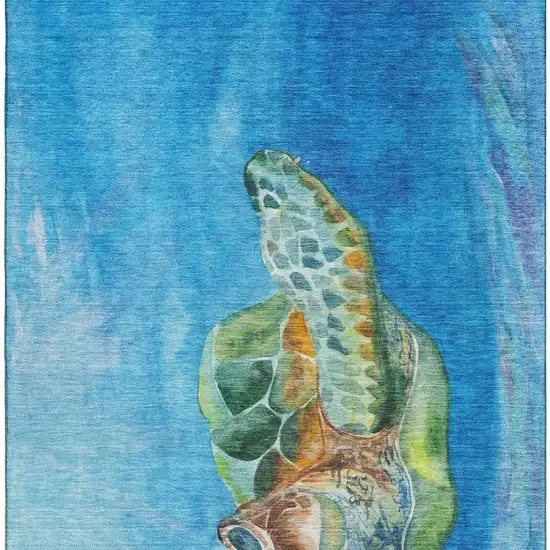 Pacific Blue Emerald And Beige Nautical Washable Area Rug With UV Protection Photo 5