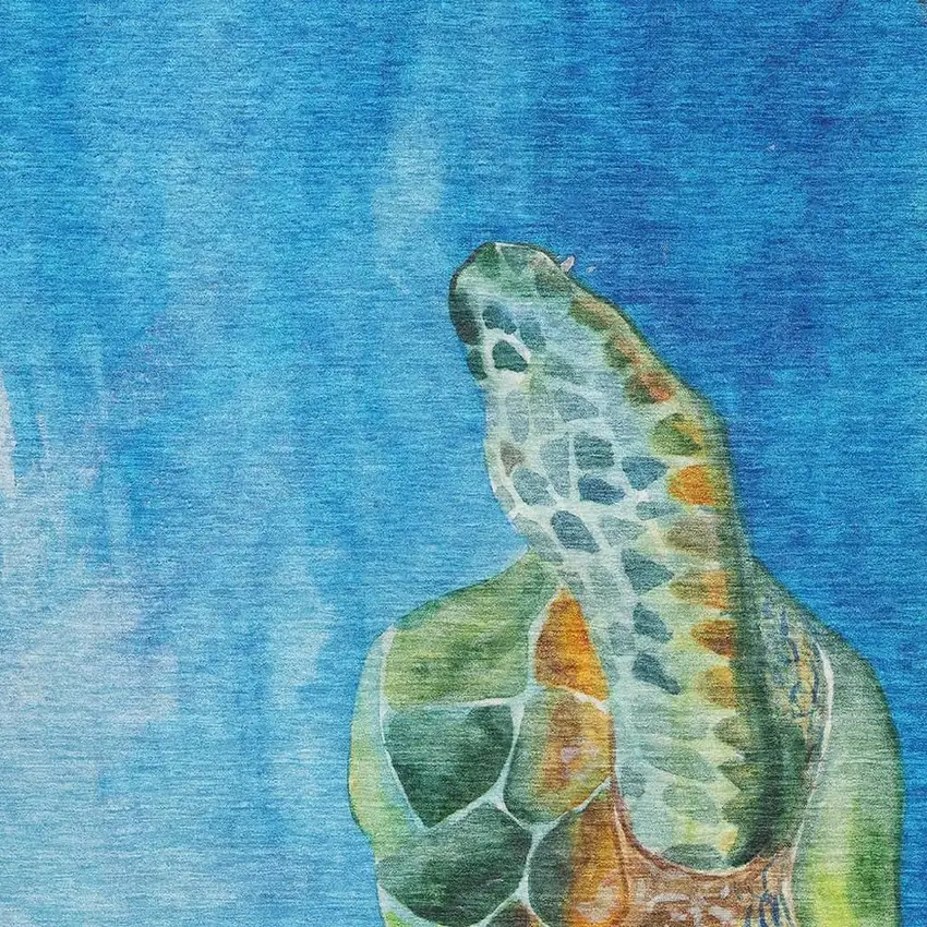 Pacific Blue Emerald And Beige Nautical Washable Area Rug With UV Protection Photo 4